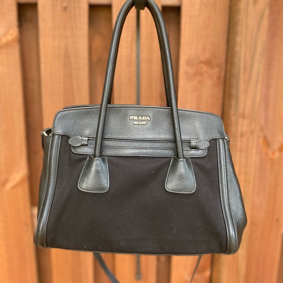 Leather and Canvas Prada bag with strap for shoulder/crossbody use - Picture 12 of 13